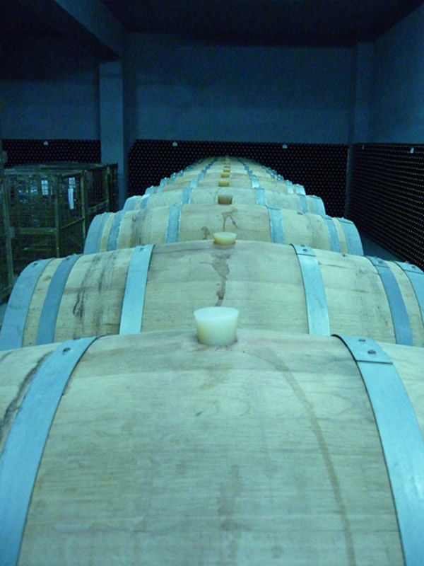 wine wood barrels at 'Theodorakakos Estate' cellar