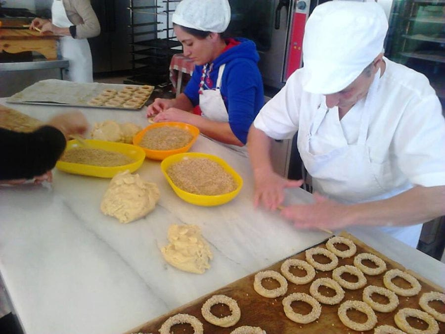 women making kuluri Greek pretzels at The Apolloniatisses workshop