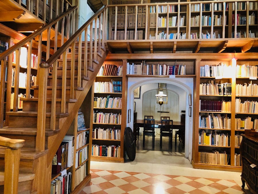 wood staircase at 'Theotoky Estate' library