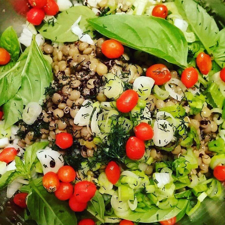 salad with lentils and cherry tomatoes and fresh aromatic herbs from 'The Trinity Farm'