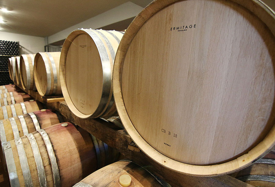 Large barrels from Poultsidis Winery wine cellar
