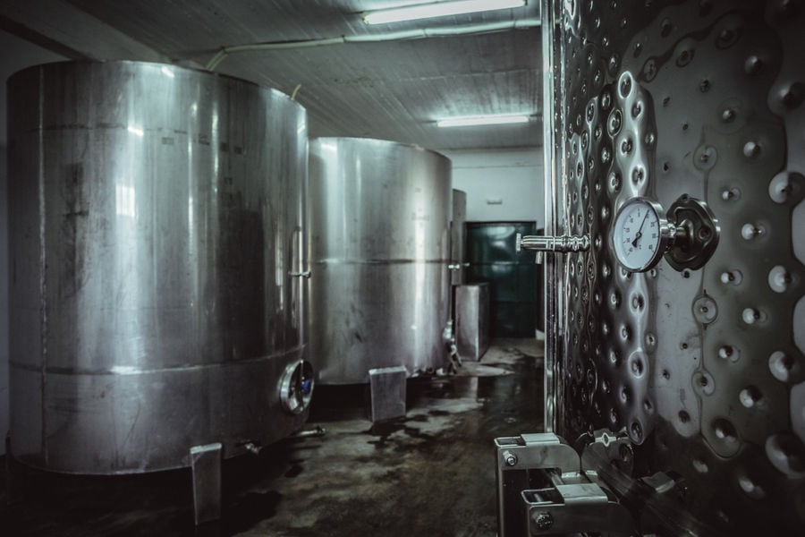 aluminum wine storage tanks at Pantou winery facilities