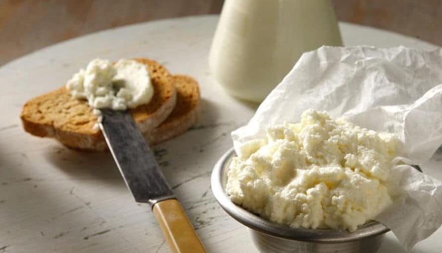 Ceramic bowl with Greek ‘Xinomizithra’ is a spreadable cheese