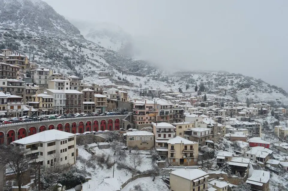 a city covered in snow