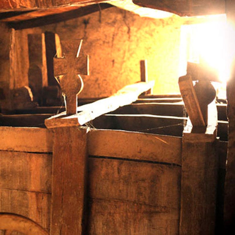 old wood tools at 'Aidarini Winery' exhibition area