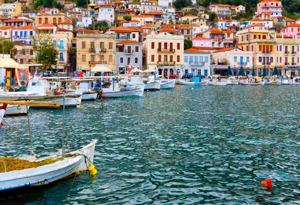 a group of boats in a harbor