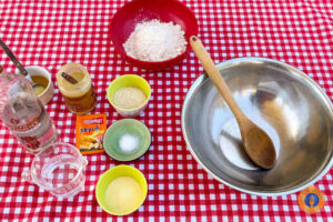 a table with a bowl and spoon on it