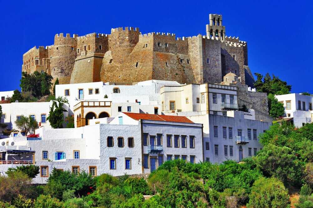 a castle on top of a hill in Patmos