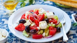 feta in spanakopita and greek salad